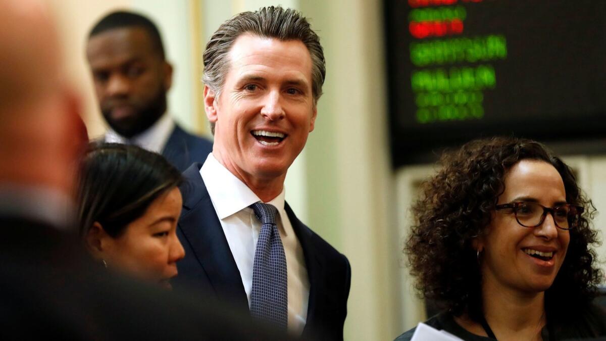 Gov. Newsom after delivering his first State of the State address in Sacramento, Calif. on Feb. 12.