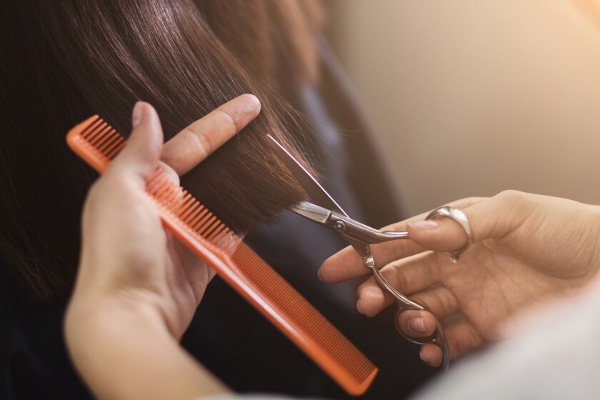 A client receiving a haircut at a beauty salon.