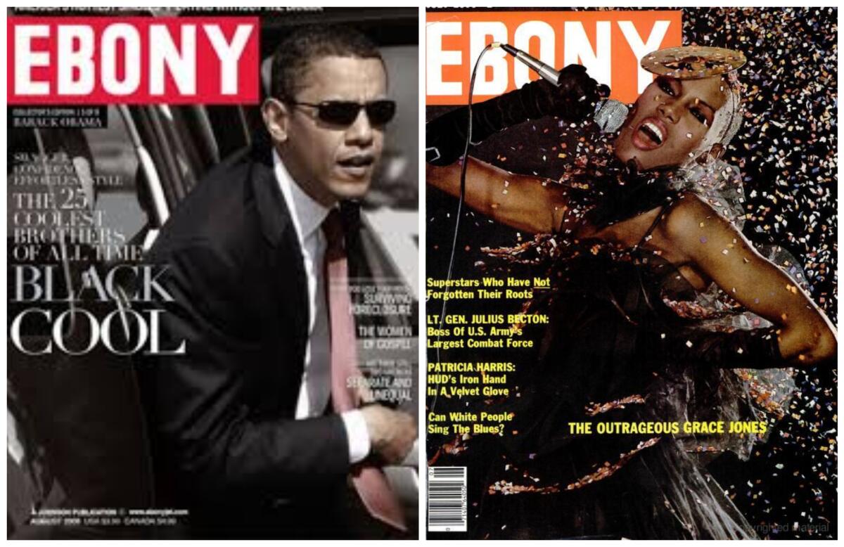 On the cover of Ebony: Then-presidential candidate Barack Obama in 2008, and Grace Jones in 1989