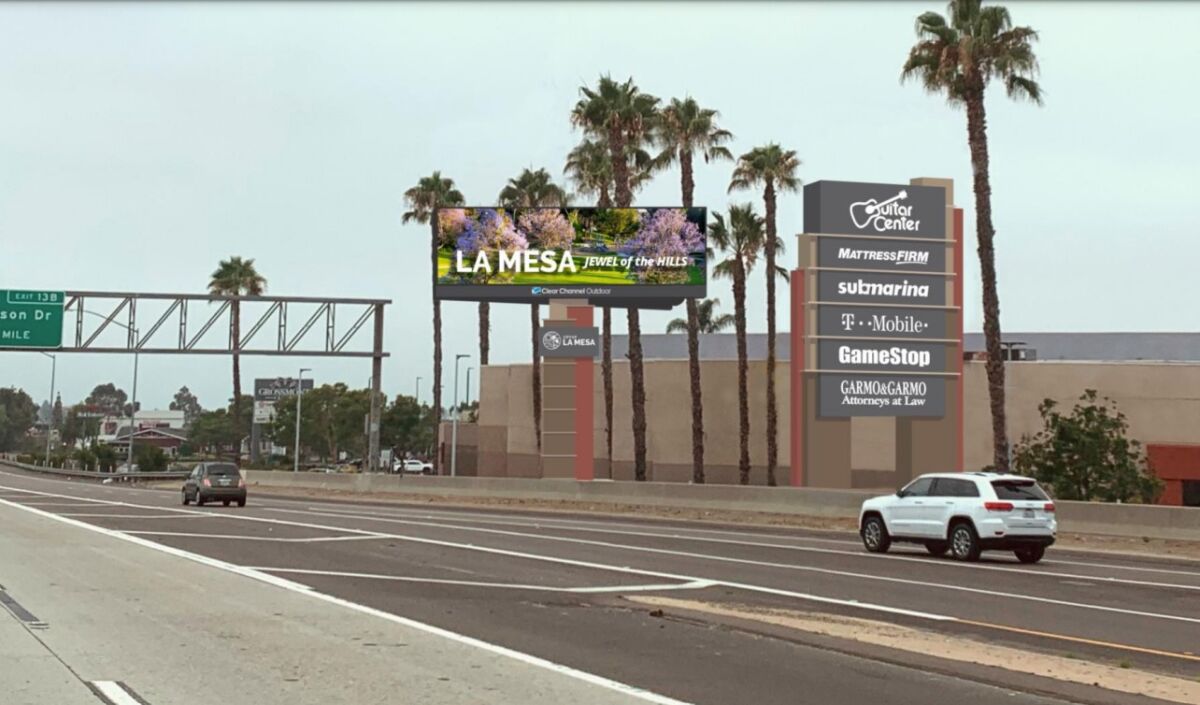 A rendering of one proposed digital billboard in La Mesa from Clear Channel Outdoor