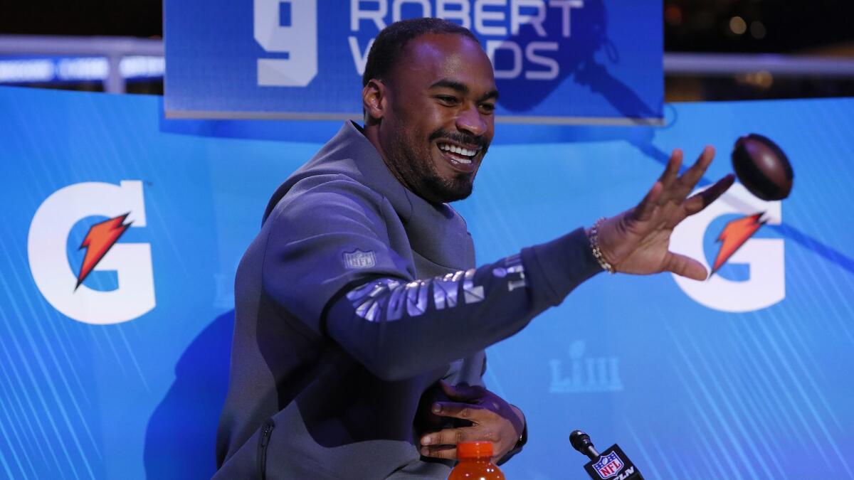 Rams wide receiver Robert Woods takes part in Super Bowl LIII opening night in Atlanta on Monday.