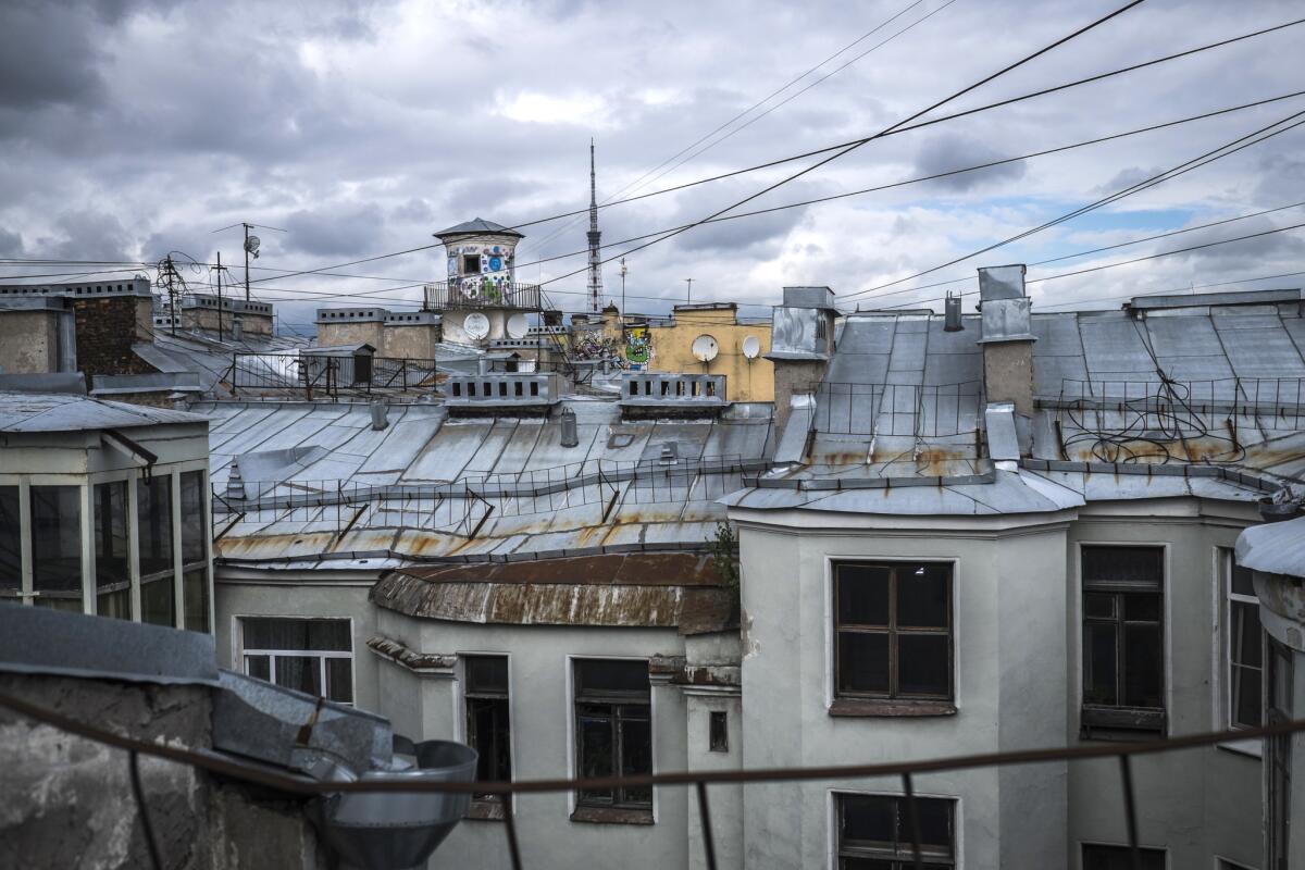 The rooftop view of Marina Maslova and Evgeniy Korelin's building. (Vasiliy Kolotilov / For The Times)