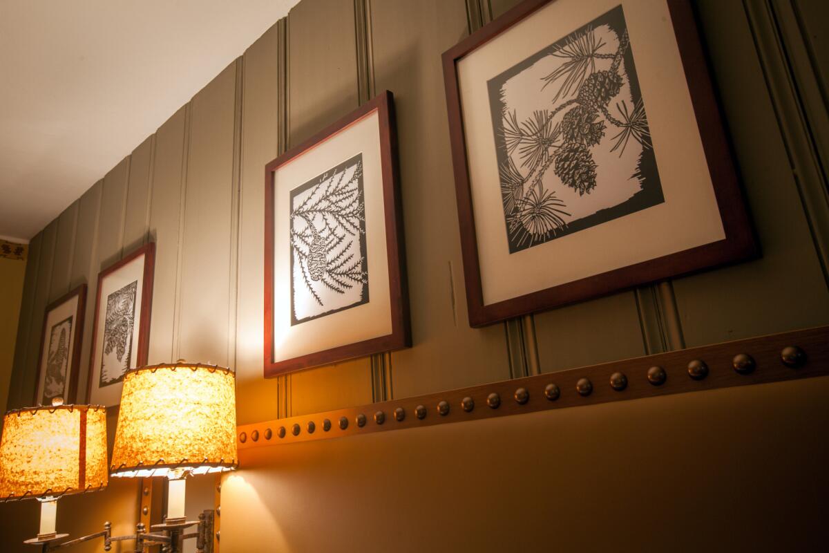 Ahwahnee Lodge cottages: Linoleum prints of pine cones.