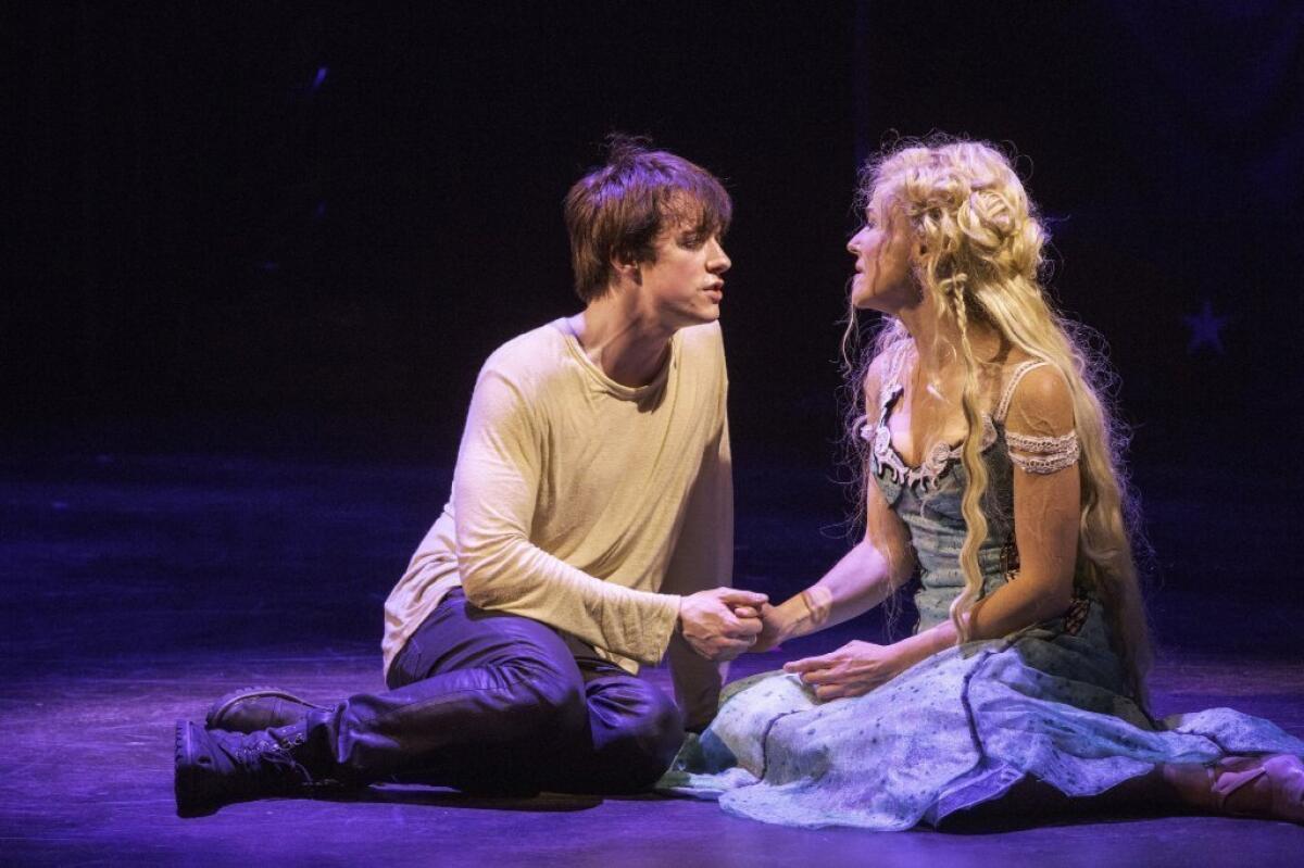 Matthew James Thomas portrays the lead role and Rachel Bay Jones is Catherine in a production of "Pippin" at the American Repertory Theater in Cambridge, Mass.