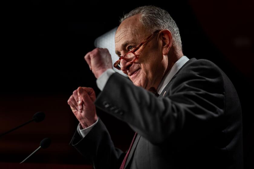 WASHINGTON, DC - DECEMBER 22: Senate Majority Leader Chuck Schumer (D-NY) speaks at a news conference following a Senate vote on government funding in the Senate Studio at the U.S. Capitol Building on Thursday, Dec. 22, 2022 in Washington, DC. The Senate voted to pass a $1.7 trillion spending package that increases both defense and discretionary spending, and now the legislation will go to the House chamber to be voted on to avert a government shutdown. (Kent Nishimura / Los Angeles Times)