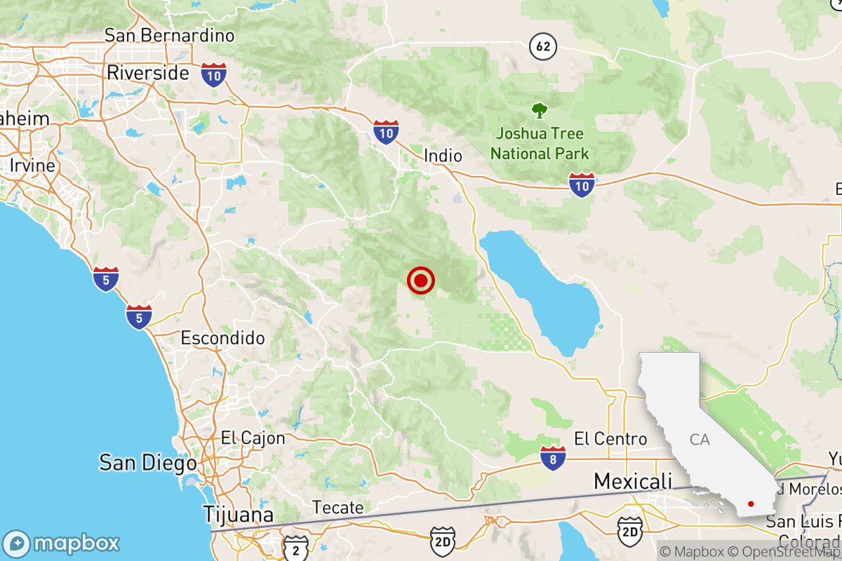 A map showing the epicenter of an earthquake on Saturday.