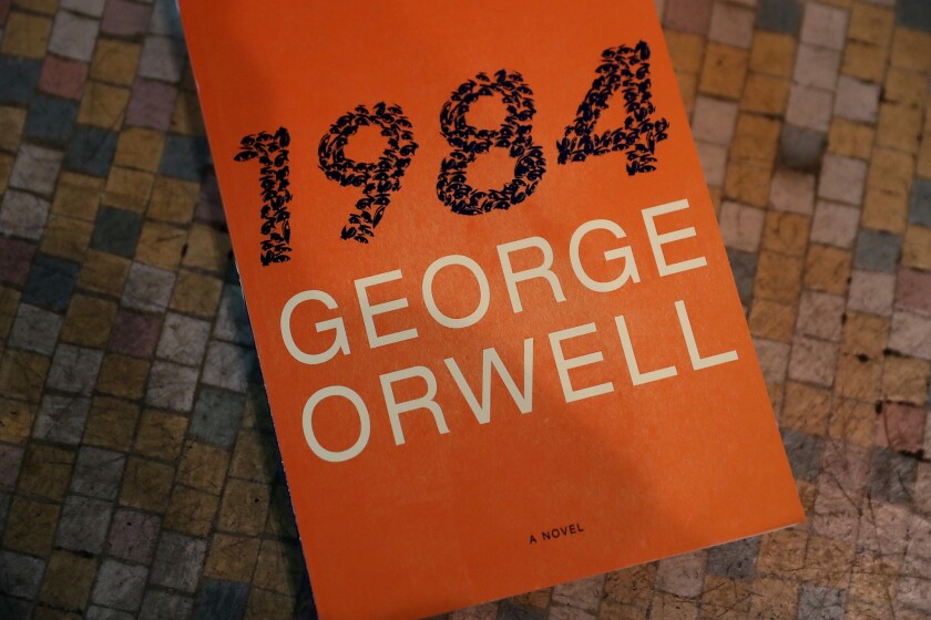 A copy of the dystopian novel "1984" at the Last Bookstore in Los Angeles.
