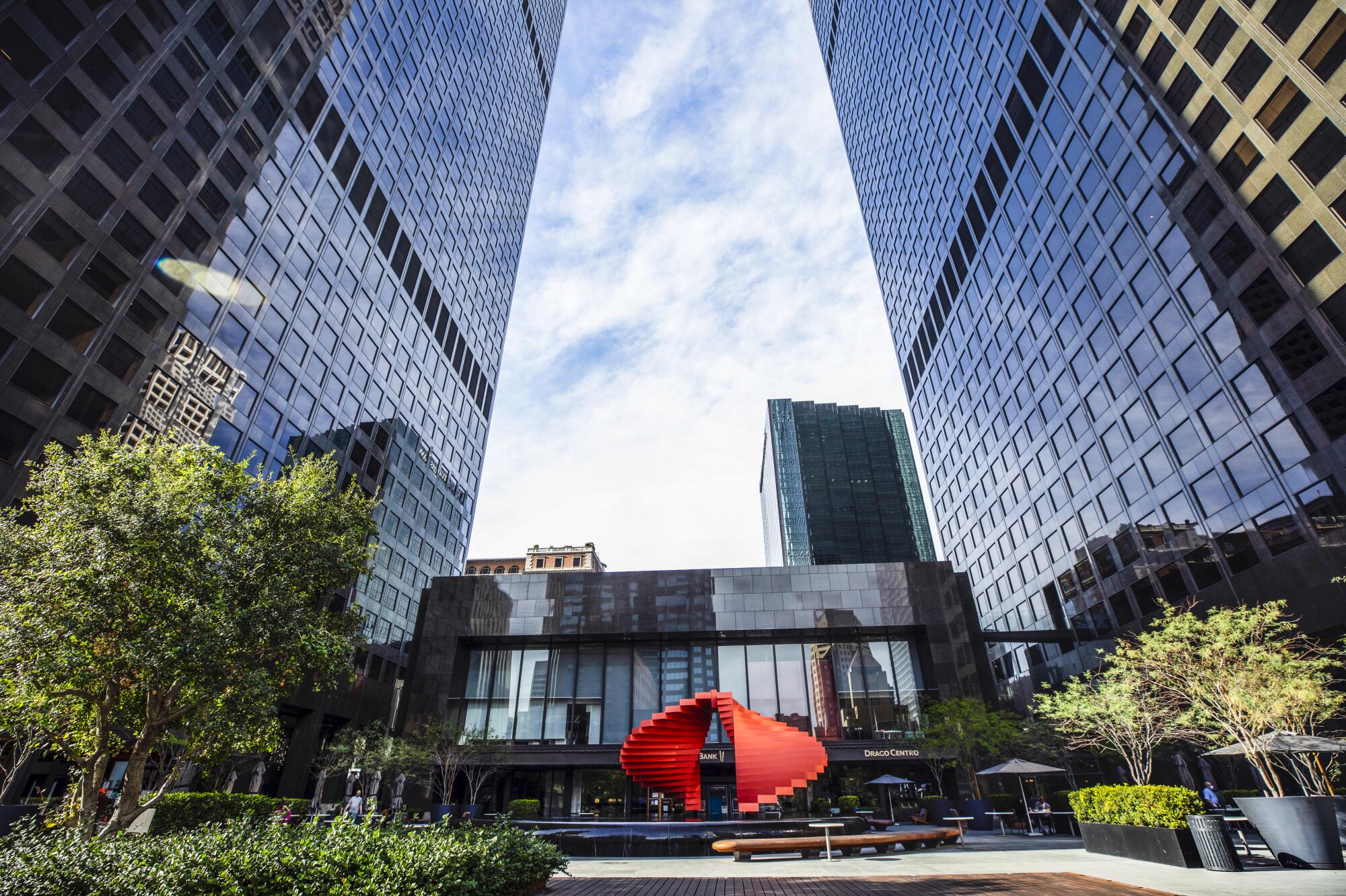 City National Plaza designed by A.C. Martin & Associates features two 52-story polished-granite office towers.