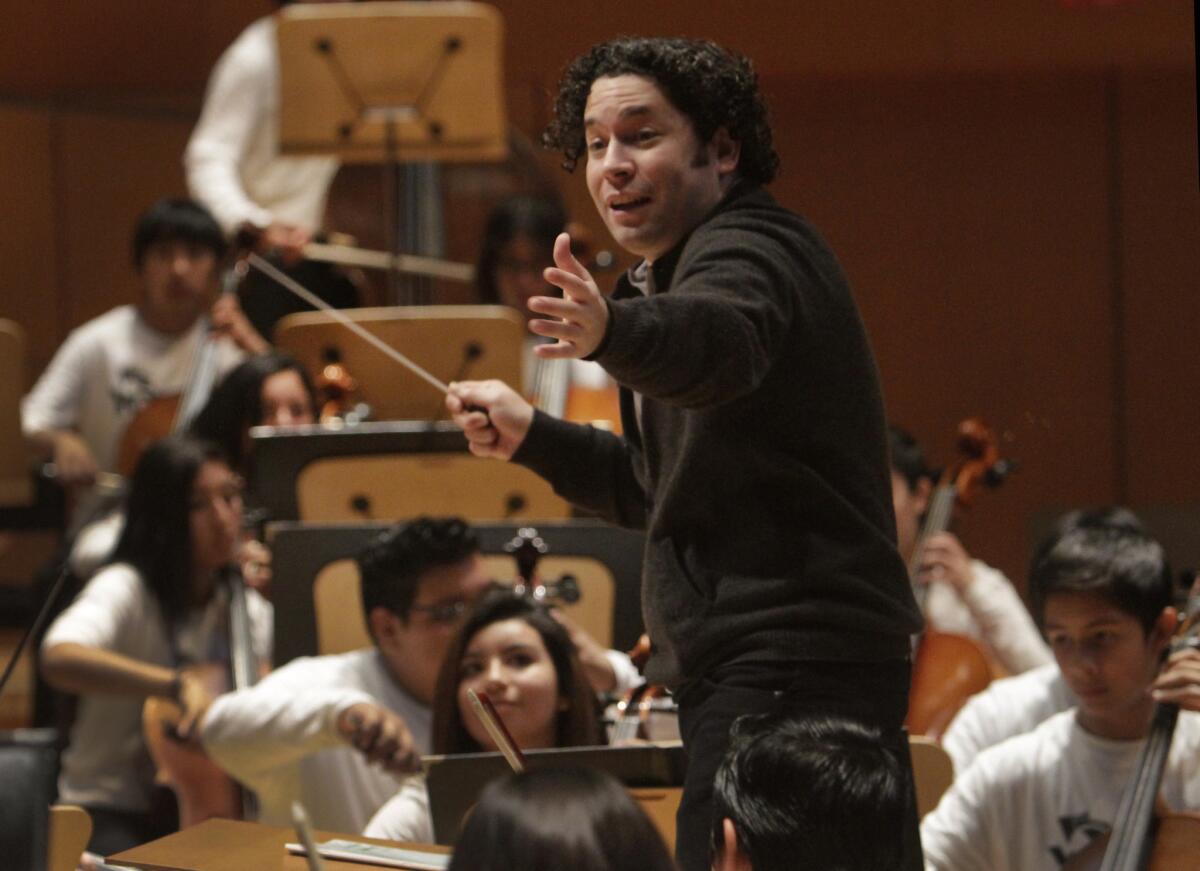 Gustavo Dudamel, conducting the Youth Orchestra Los Angeles at Walt Disney Concert Hall in 2014.