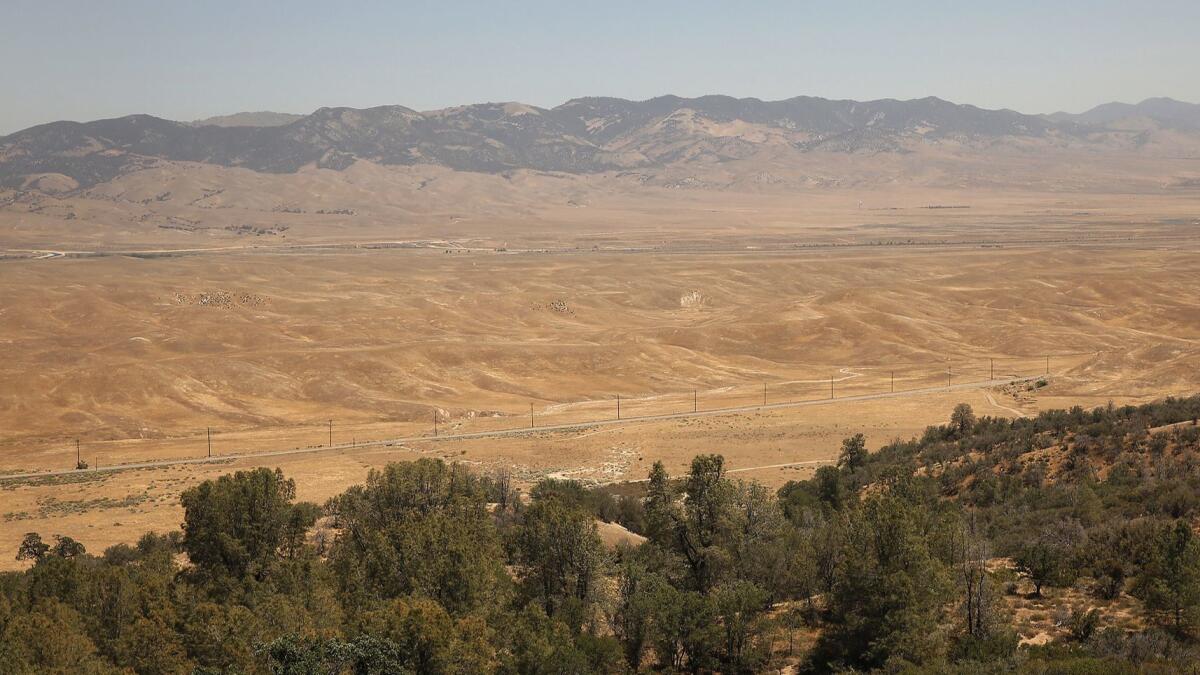 An elevated view of grasslands seen along CA Highway 138 that could be developed under the proposed Centennial Project on the Tejon Ranch. The project cleared a major administrative hurdle Wednesday on its way to final consideration by the county's Board of Supervisors.