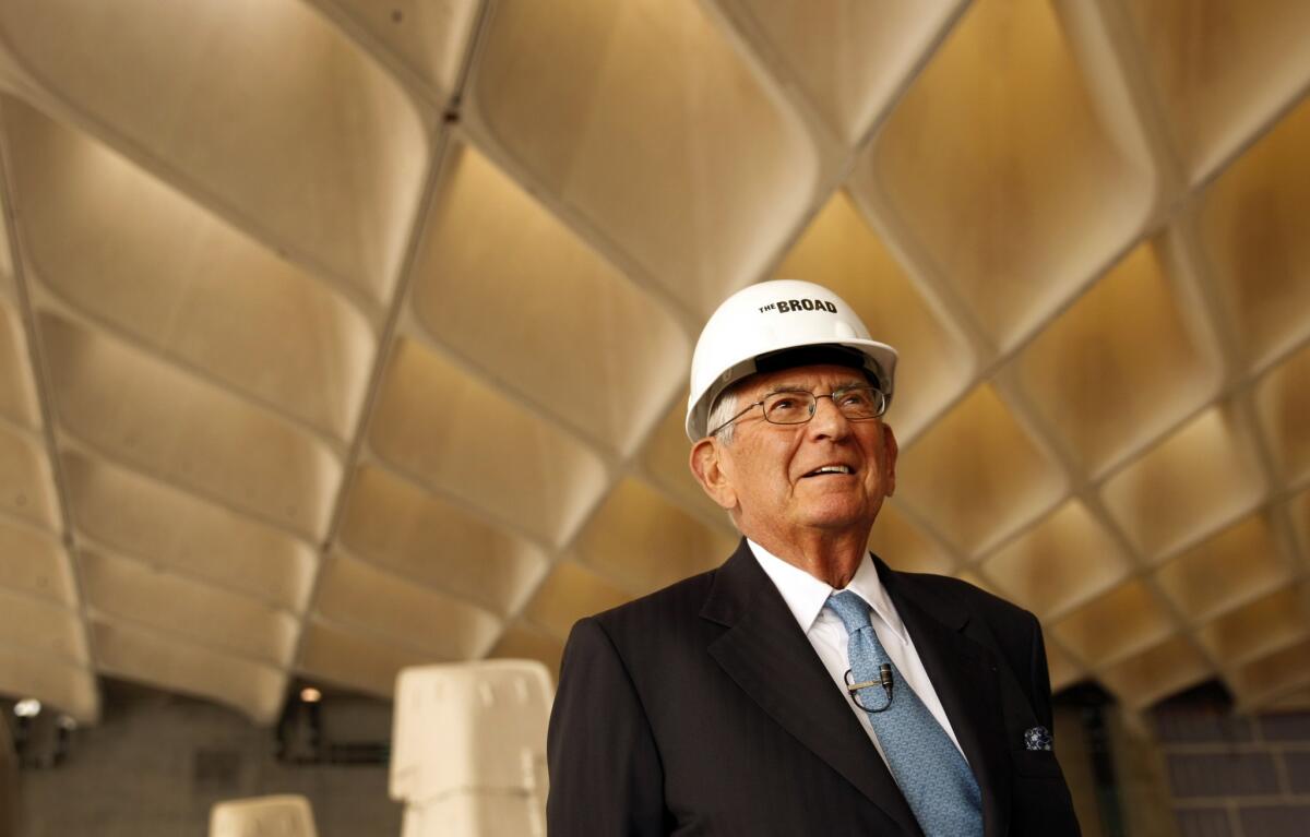 Eli Broad stands in the main gallery featuring a skylighted ceiling during a tour of the Broad, the new contemporary art museum in Los Angeles currently under construction.