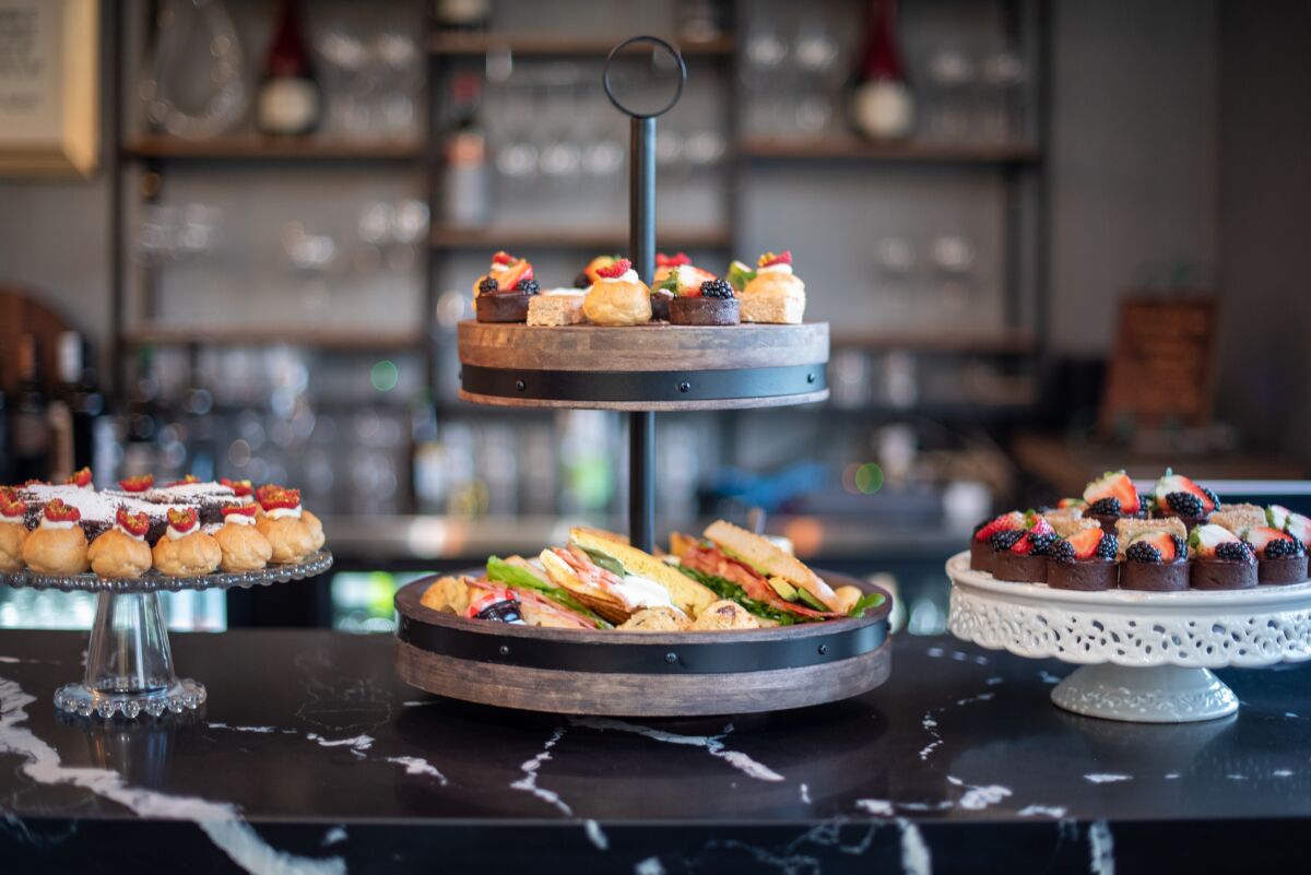 Dessert pastries and sandwiches featured at Zest Wine Bistro's monthly afternoon tea events.