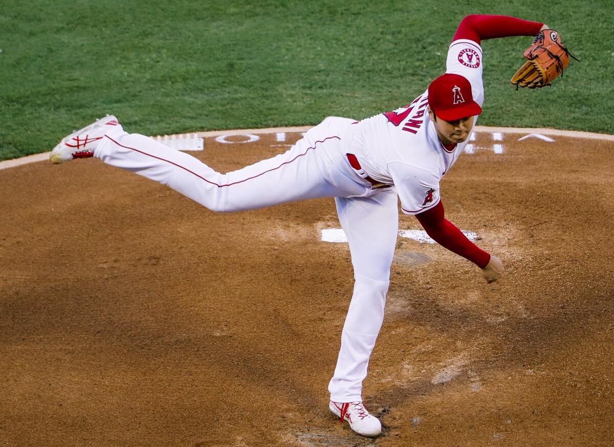 Angels pitcher Shohei Ohtani delivers a second-inning pitch against the Houston Astros.