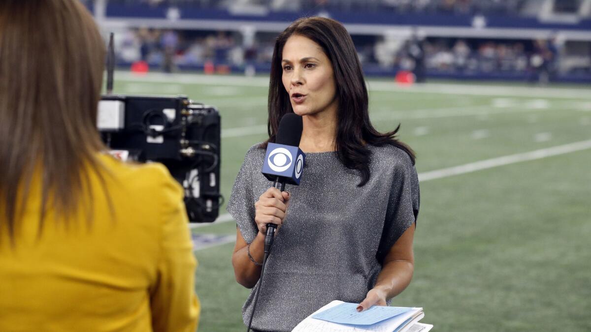 Tracy Wolfson reports from the sideline during a game between the Chargers and Dallas Cowboys in November 2017.