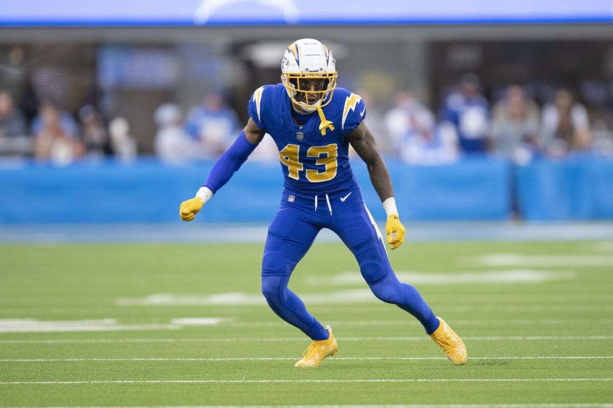 Chargers cornerback Michael Davis follows a play against the New York Giants.