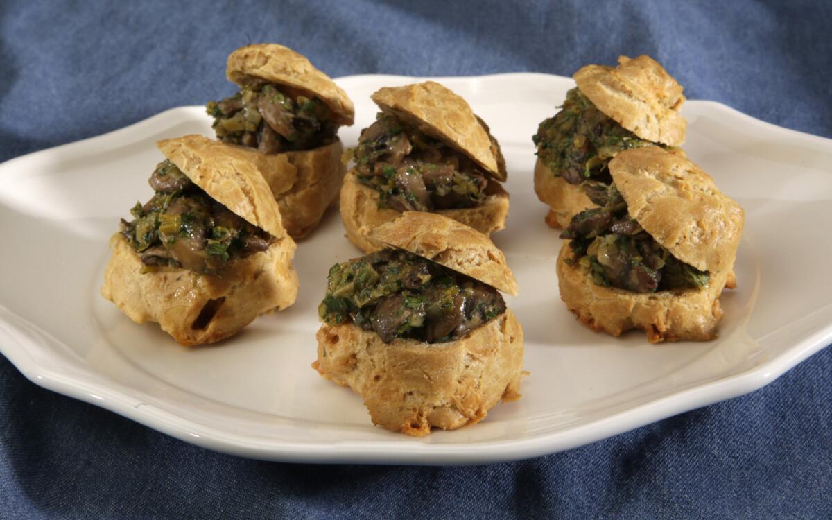 Passover gougères with leeks and mushrooms. 