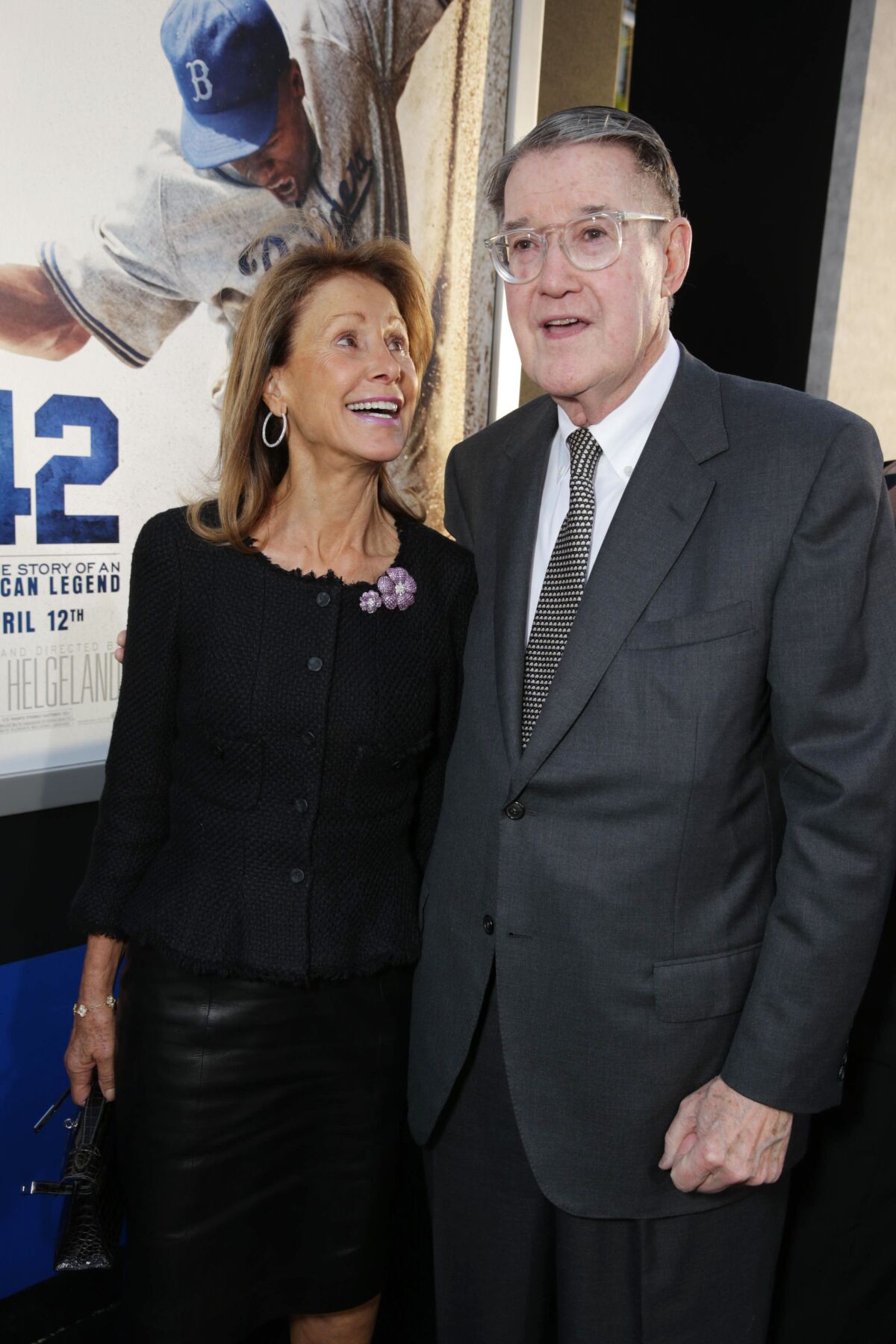 Annette and Peter O'Malley attend the L.A. premiere of the movie "42" on April 9, 2013.