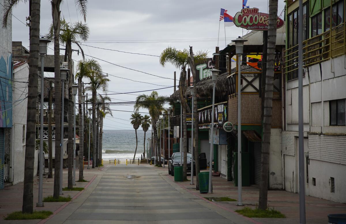 A street known to be full of Spring Break visitors is empty. Rosarito Beach has been shut down due to the coronavirus. The town has seen little to no tourist in the area.