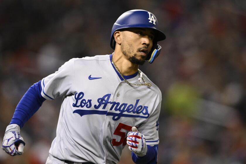 Los Angeles Dodgers' Mookie Betts in action during a baseball game against the Washington Nationals.