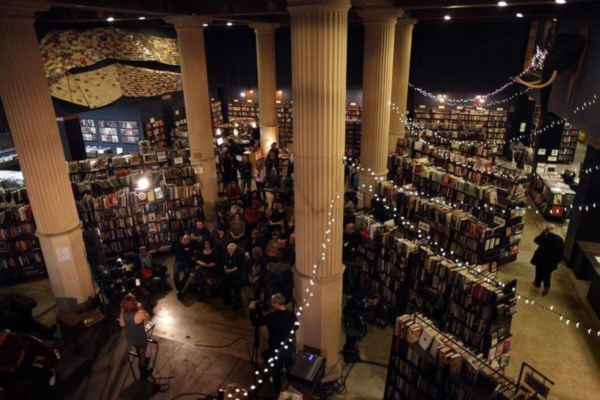 A reading at the Last Bookstore in downtown Los Angeles.
