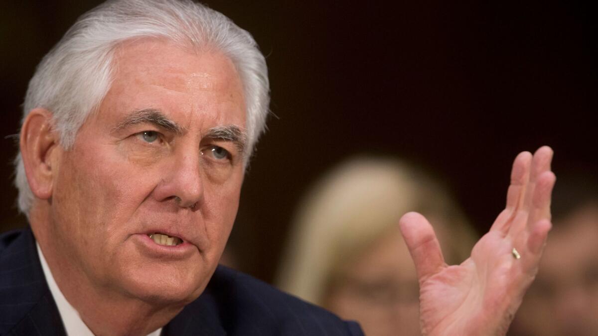 Secretary of State-designate Rex Tillerson testifies on Capitol Hill in Washington at his confirmation hearing.