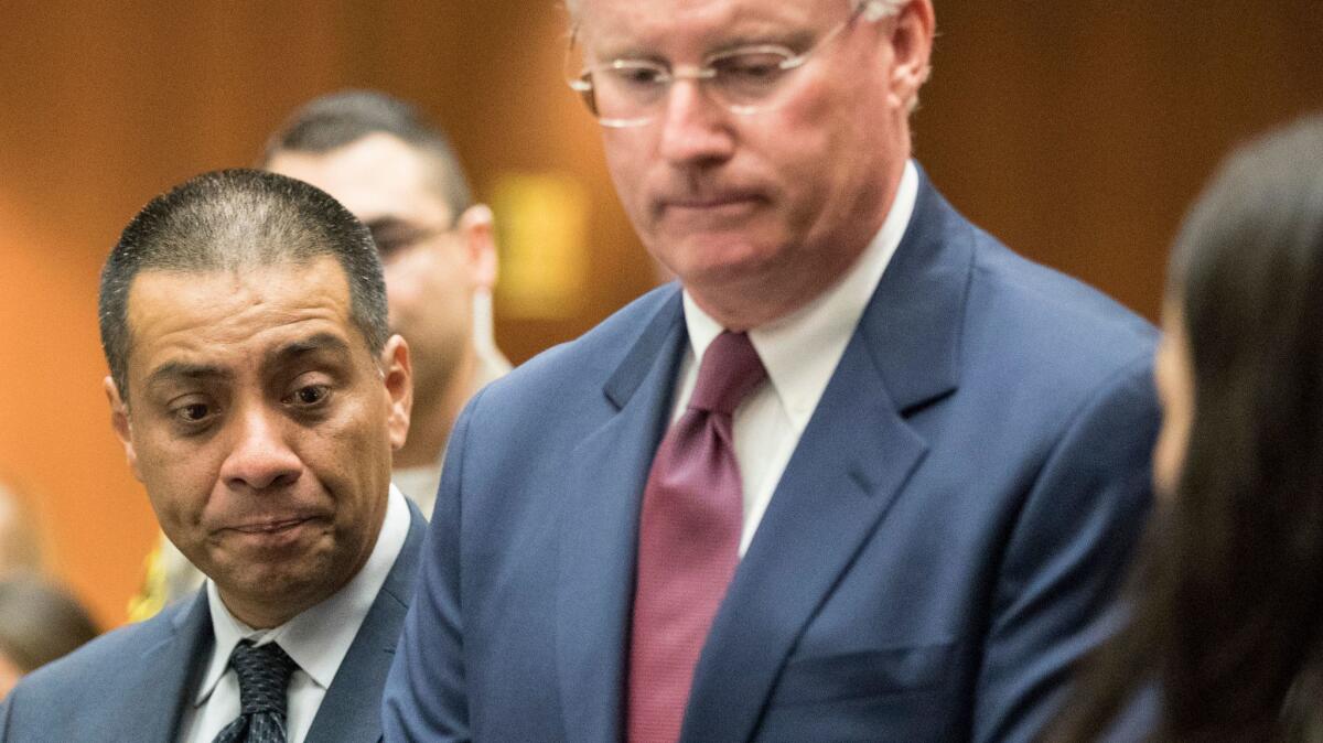 School board president Ref Rodriguez is facing felony charges in a campaign contribution case filed by the Los Angeles County Dist. Atty.'s Office. He appeared Wednesday at a court hearing on the case.