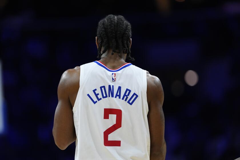 Los Angeles Clippers' Kawhi Leonard plays during an NBA basketball game, Wednesday, March 27, 2024, in Philadelphia. (AP Photo/Matt Slocum)