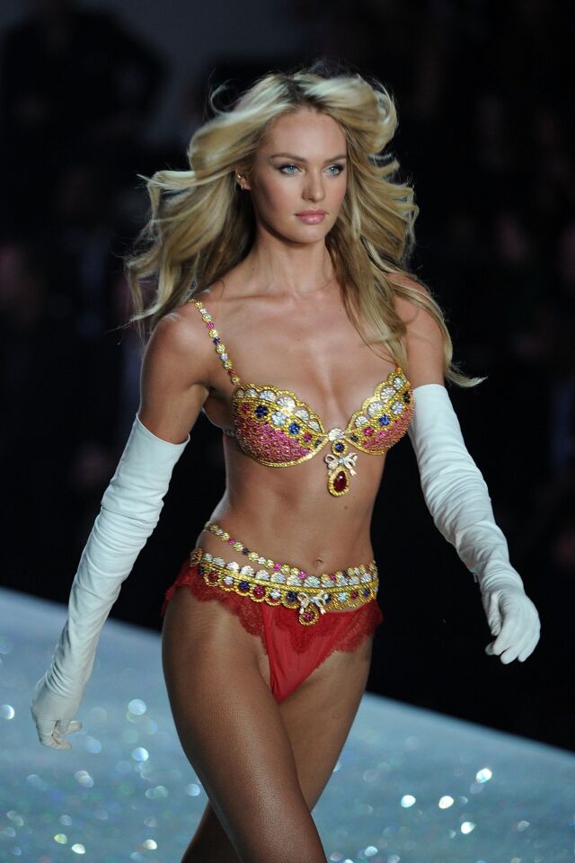 Model Candice Swanepoel, wearing the Royal Fantasy bra and belt, walks the runway at the 2013 Victoria's Secret Fashion Show on Wednesday in New York.