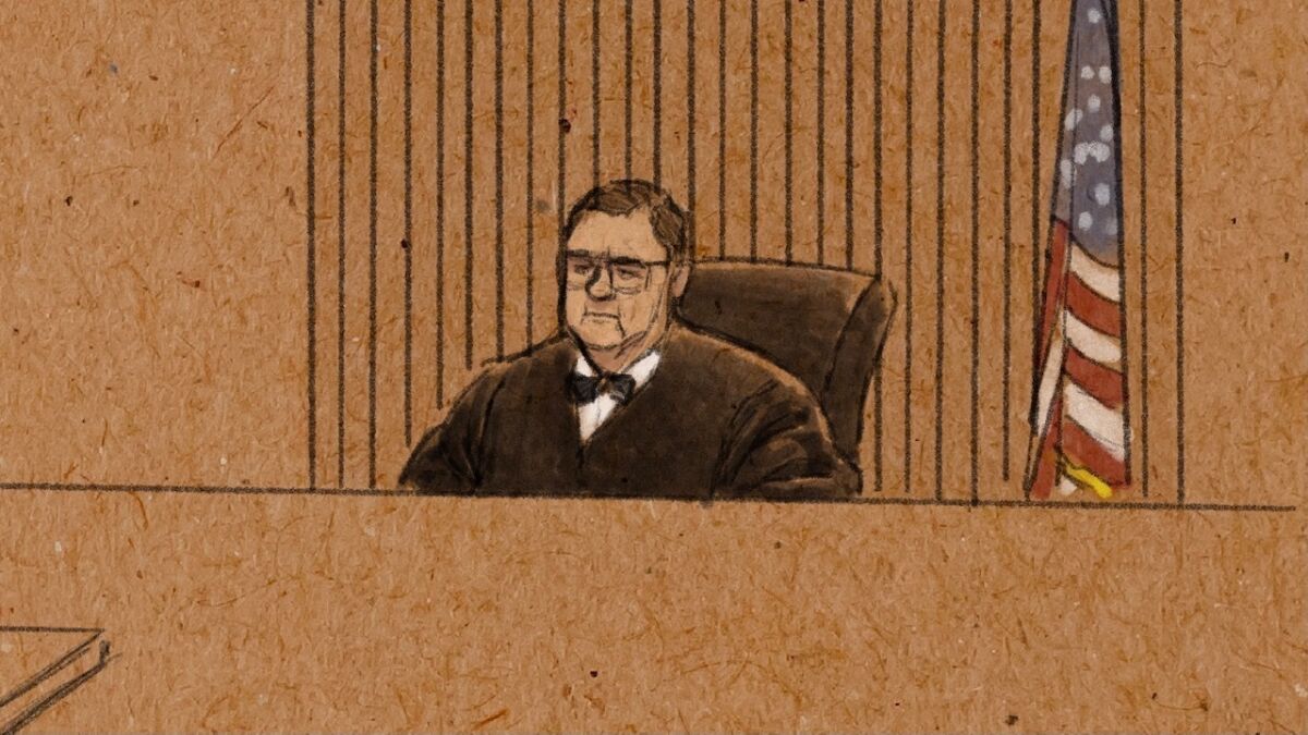 In this courtroom sketch, U.S. District Judge Paul Magnuson presides over a pretrial hearing for three former Minneapolis officers charged in the death of George Floyd, in federal court on Tuesday, Jan.11, 2022 in St. Paul, Minn. Floyd died in May 2020 after Derek Chauvin pressed his knee against his neck as Floyd, who was handcuffed, said he couldn't breathe. Tou Thao, J. Kueng and Thomas Lane are charged that they deprived Floyd of his rights while acting under government authority. Thao and Kueng are also charged with willfully depriving Floyd of his right to be free from unreasonable force by failing to stop fellow Officer Chauvin from pressing his knee into Floyd's neck. (Cedric Hohnstadt via AP)