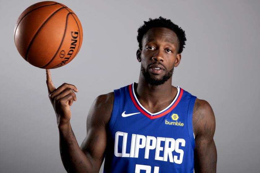 LOS ANGELES, CALIF. -- MONDAY, SEPTEMBER 24, 2018: Clippers point guard Patrick Beverley poses for photos during media day at the Clippers training facility in Los Angeles, Calif., on Sept. 24, 2018. (Allen J. Schaben / Los Angeles Times)