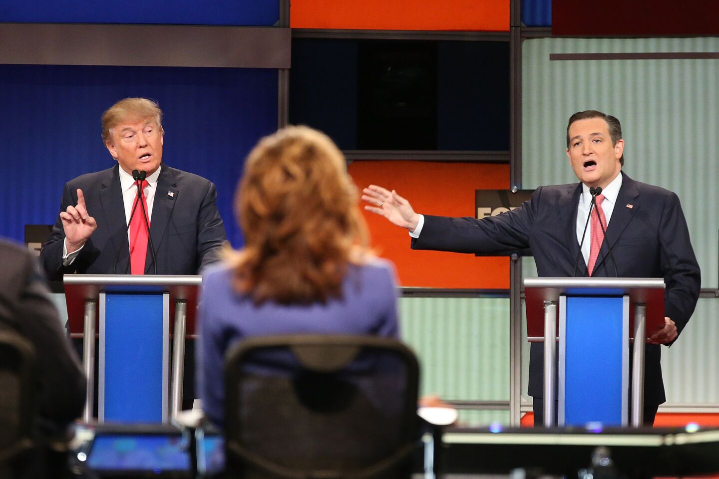 Donald Trump and Ted Cruz spar in the Republican debate.