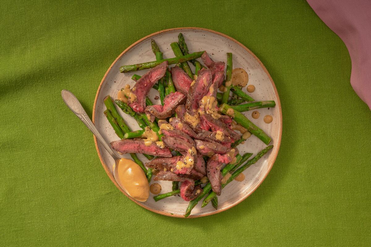 Steak and Asparagus 'Sauté-Fry' With Dijon-Sesame Dressing