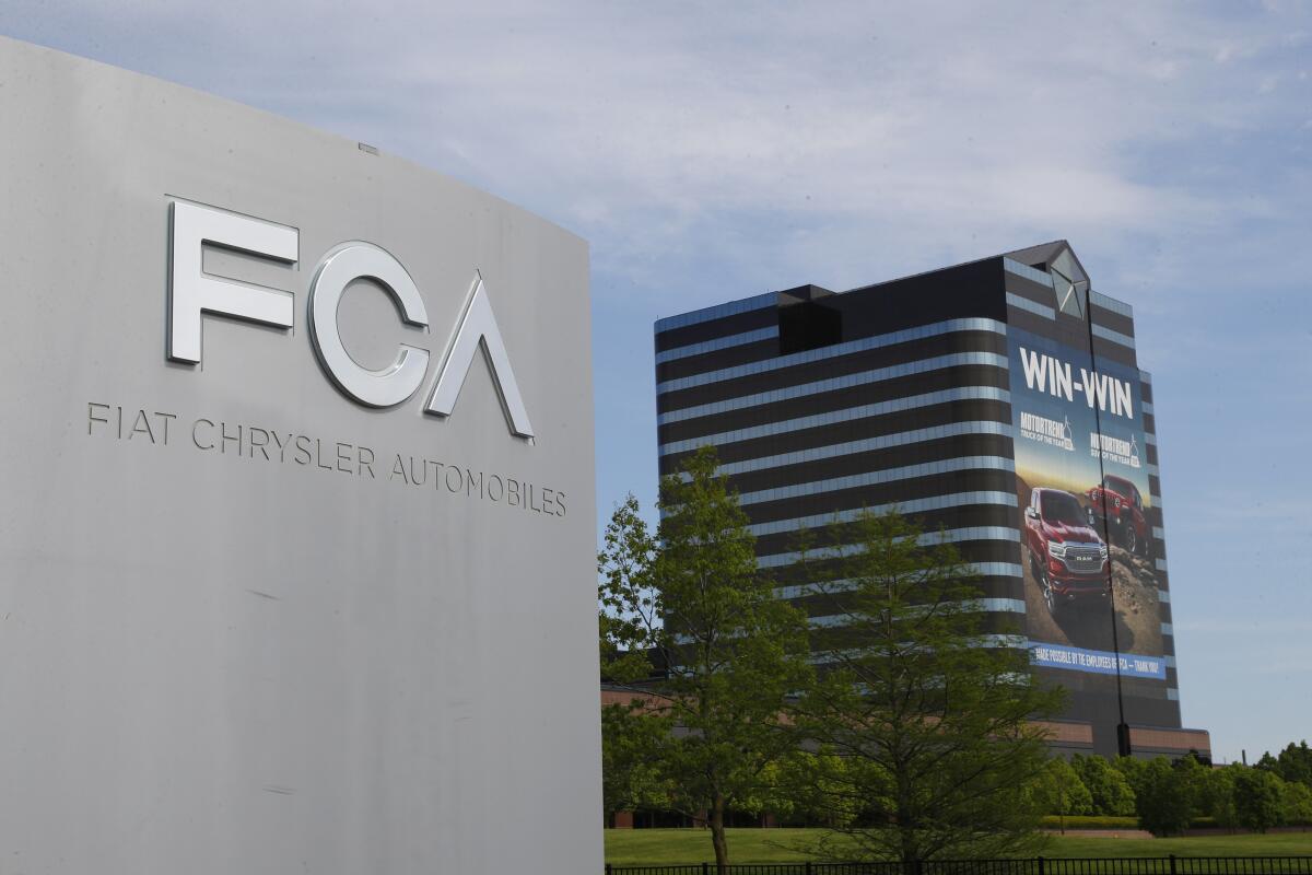 Photo shows the Fiat Chrysler Automobiles world headquarters in Auburn Hills, Mich. 