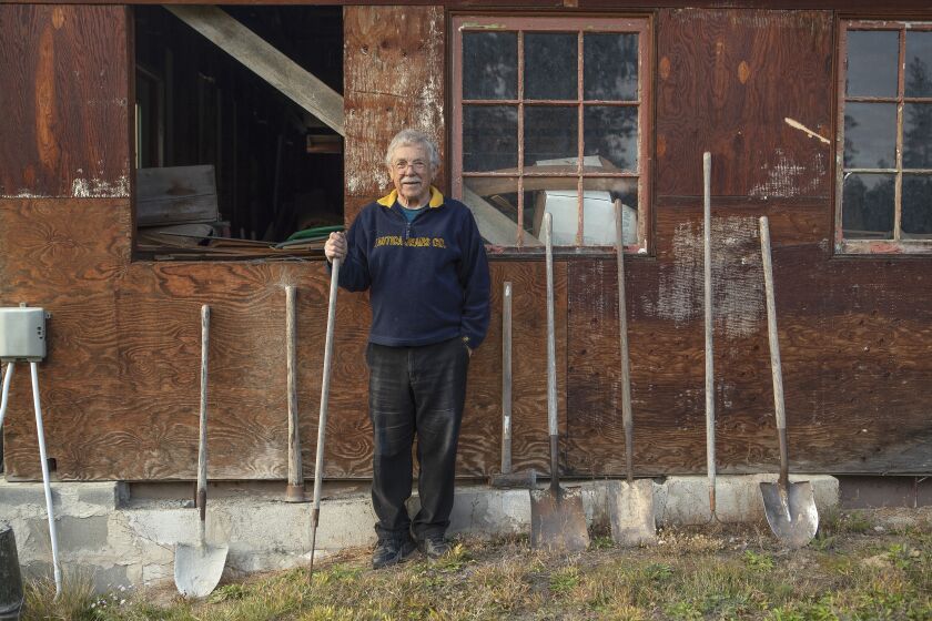 EASTERN WASHINGTON-OCTOBER 11, 2019: Dan Sisson, 82, shows some of the old tools he used to help build his home in Eastern Washington. The home is built to resemble Thomas Jefferson’s iconic home, Monticello. (Mel Melcon/Los Angeles Times)