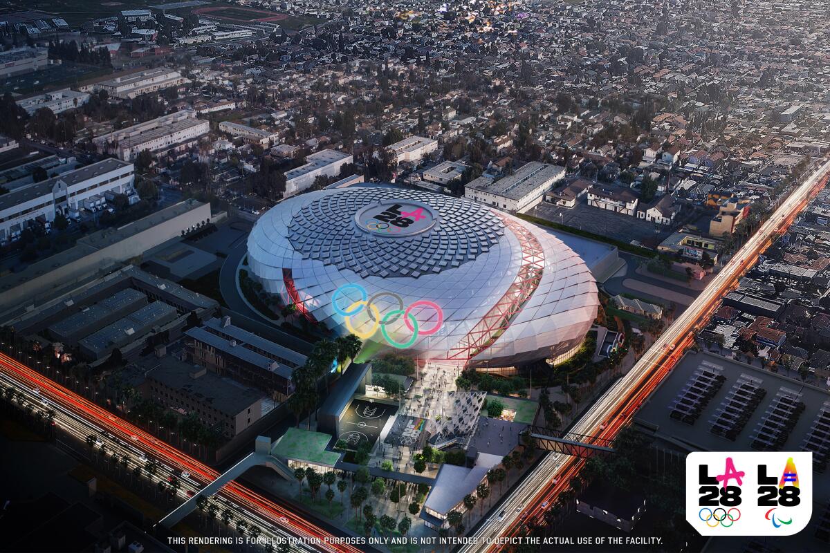 An artist's rendering of the Intuit Dome, which will host basketball events at the 2028 Los Angeles Olympic Games.