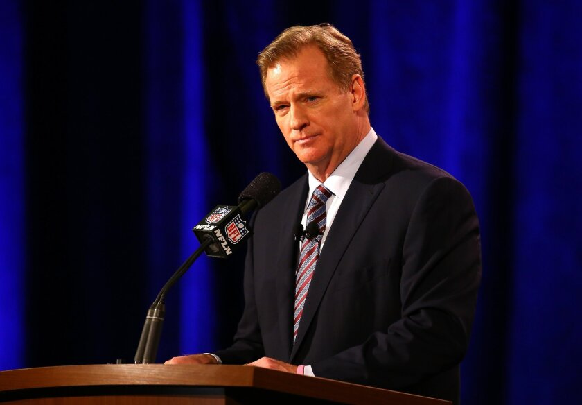 NFL Commissioner Roger Goodell speaks during a news conference at Phoenix Convention Center on Friday in advance of Super Bowl XLIX on Sunday.