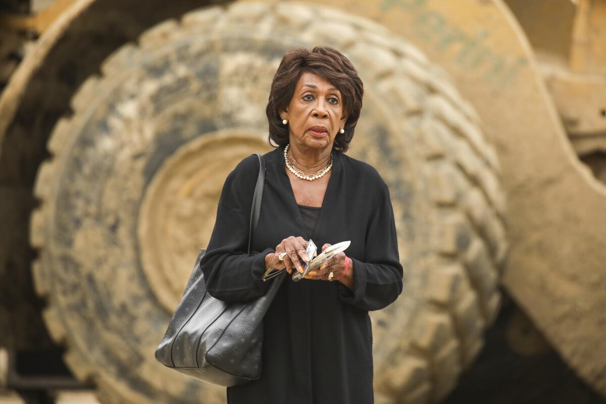 Rep. Maxine Waters is seen at a news conference on Metro D Line construction at the West L.A. VA campus in 2022. 