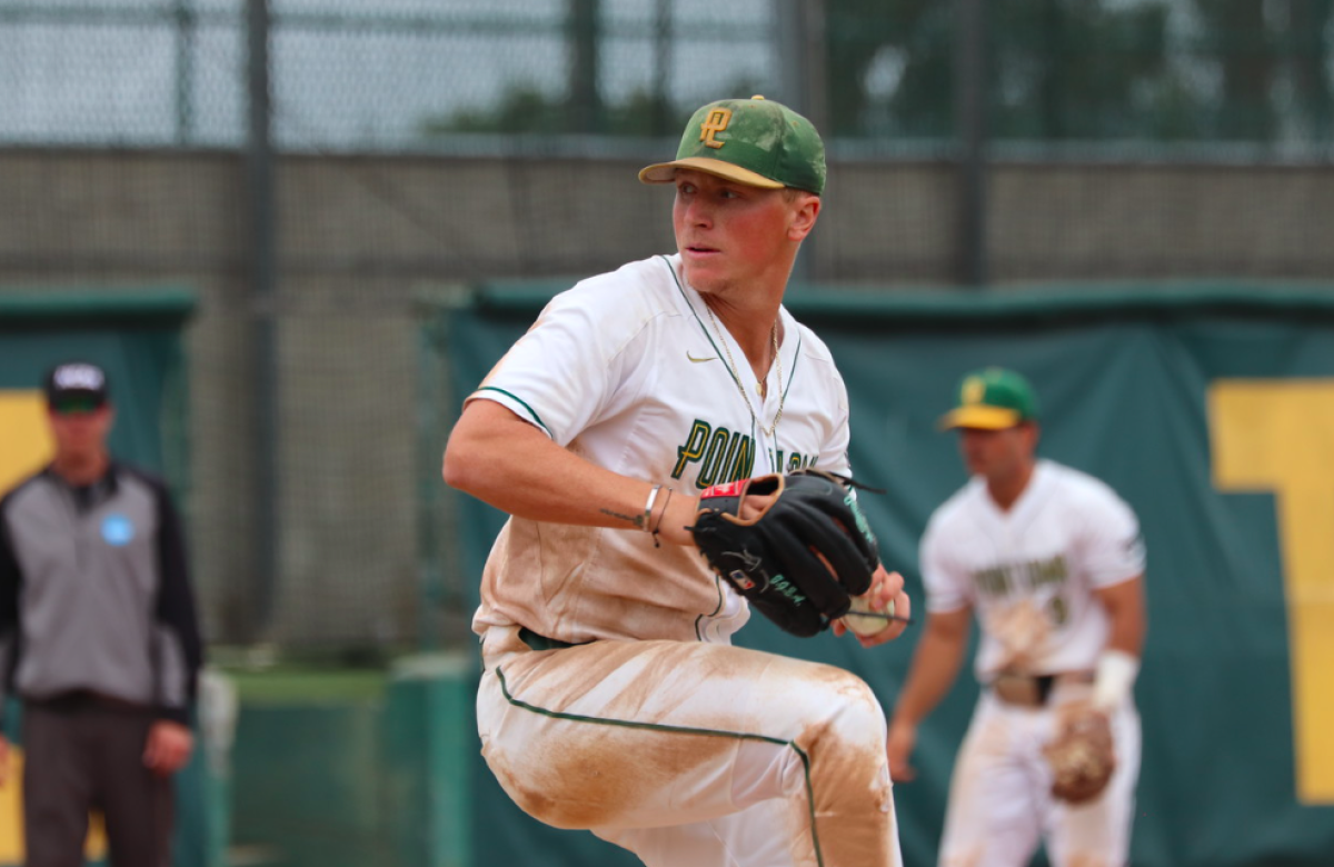 Point Loma Nazarene's Baxter Halligan retired 21 of the 22 batters he faced Friday afternoon against Azusa Pacific.