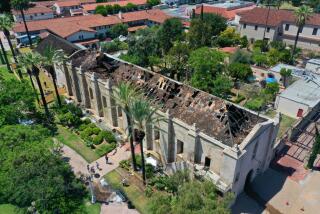 Fire destroyed the roof and gutted much of the interior of the church at the San Gabriel Mission.