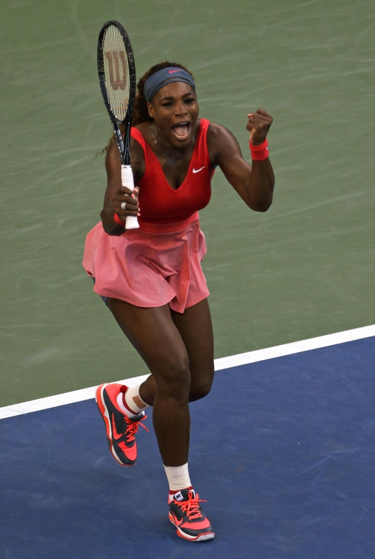Serena Williams celebrates after defeating Li Na in the semifinals of the U.S. Open on Friday.