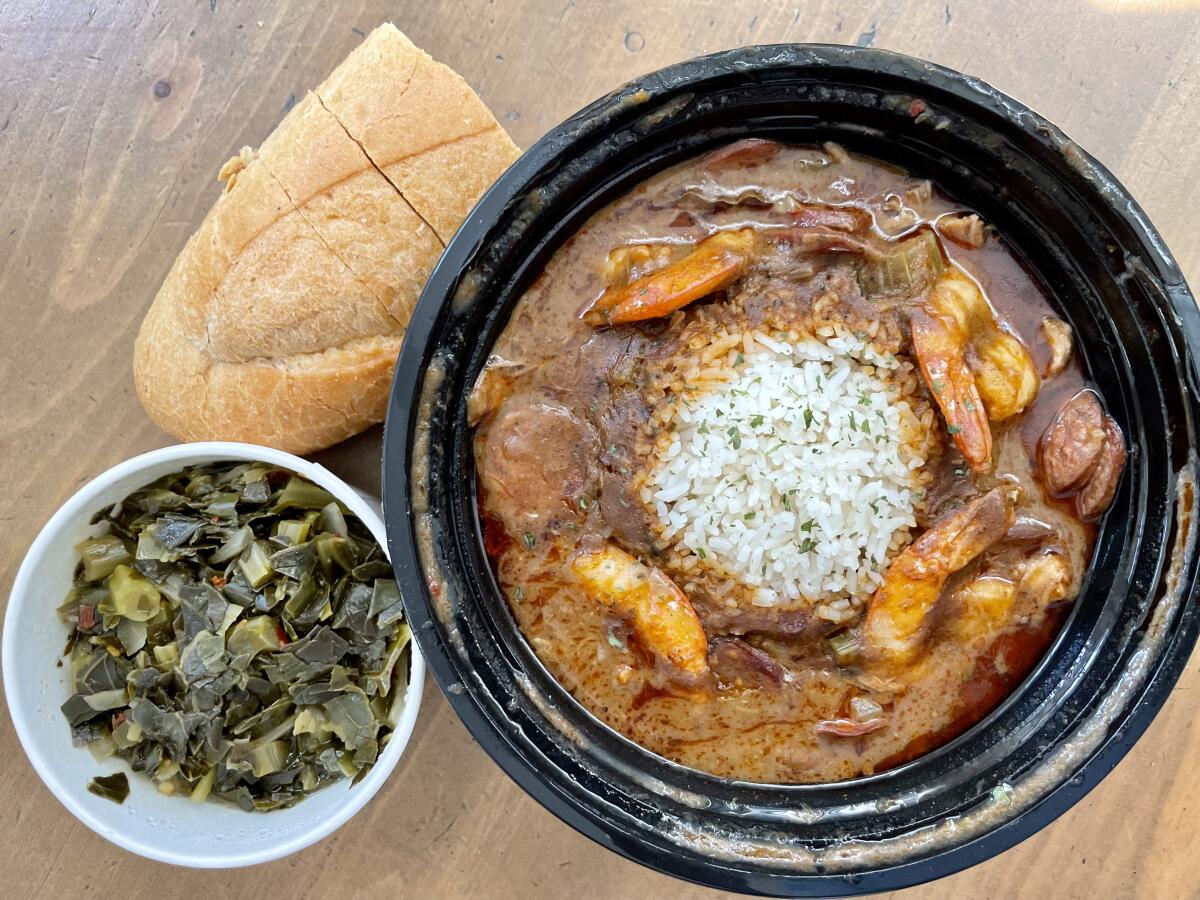 Greens and an order of gumbo from Nola Cajun and Creole.