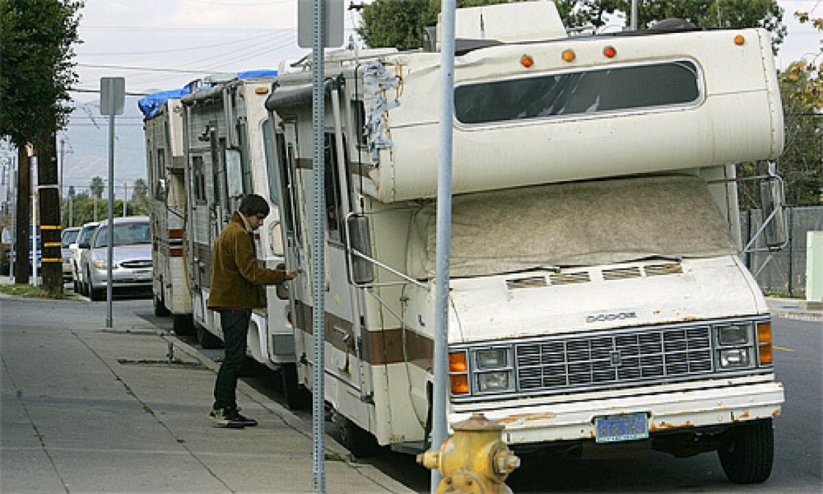 Venice is a popular spot for parked motor homes.