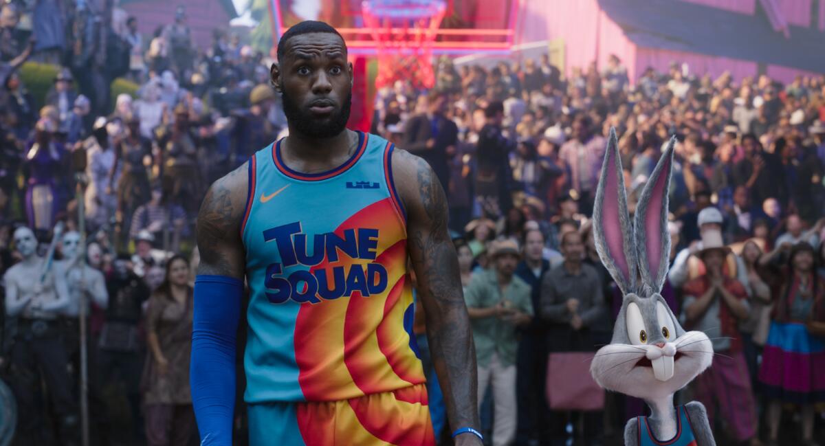 LeBron James and Bugs Bunny in the movie "Space Jam: A New Legacy."