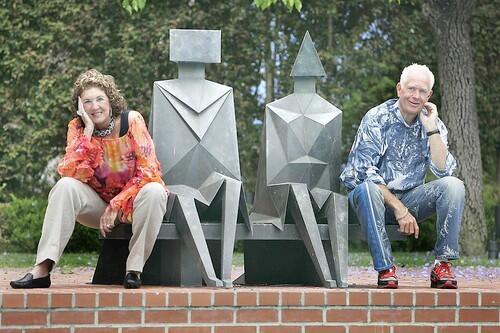 ARTFUL PAIRING: Patti and Stanley Silver, who own Fred Segal Feet, with their favorite Lynn Chadwick sculpture, Sitting Couple.