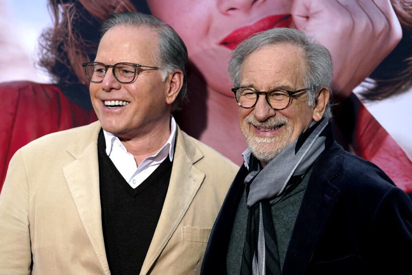 David Zaslav, left, president and CEO of Warner Bros. Discovery, and director Steven Spielberg