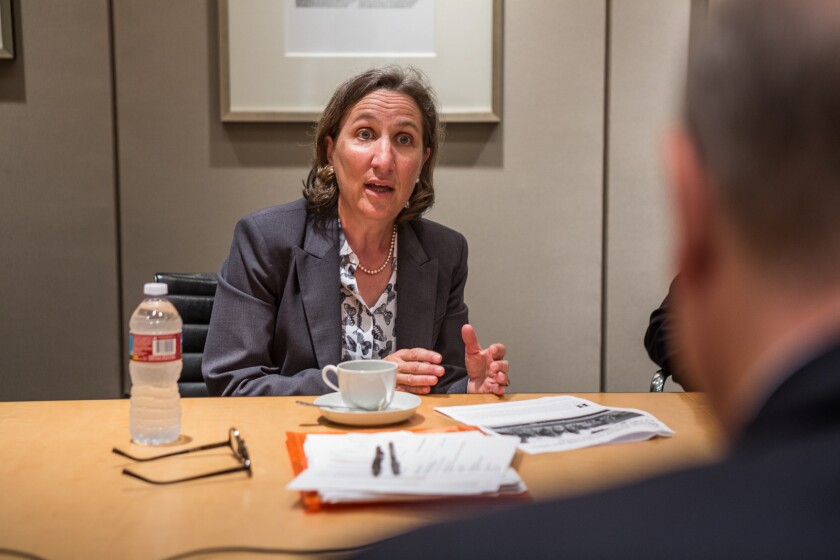 Stanford law professor Michele Dauber in an interview with the L.A. Times editorial board in June.