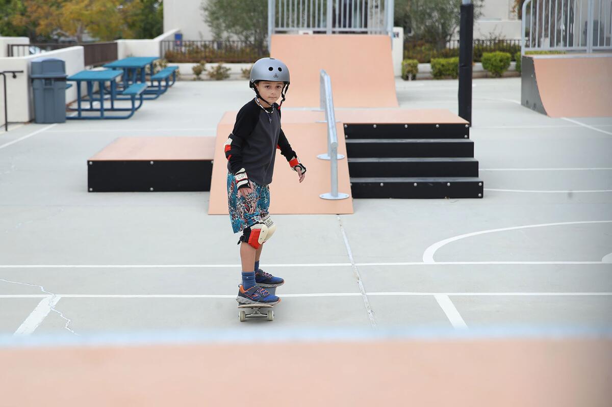 Taylor Marriner, 8, eyes an approaching ramp at the Laguna Beach Community and Recreation Center.