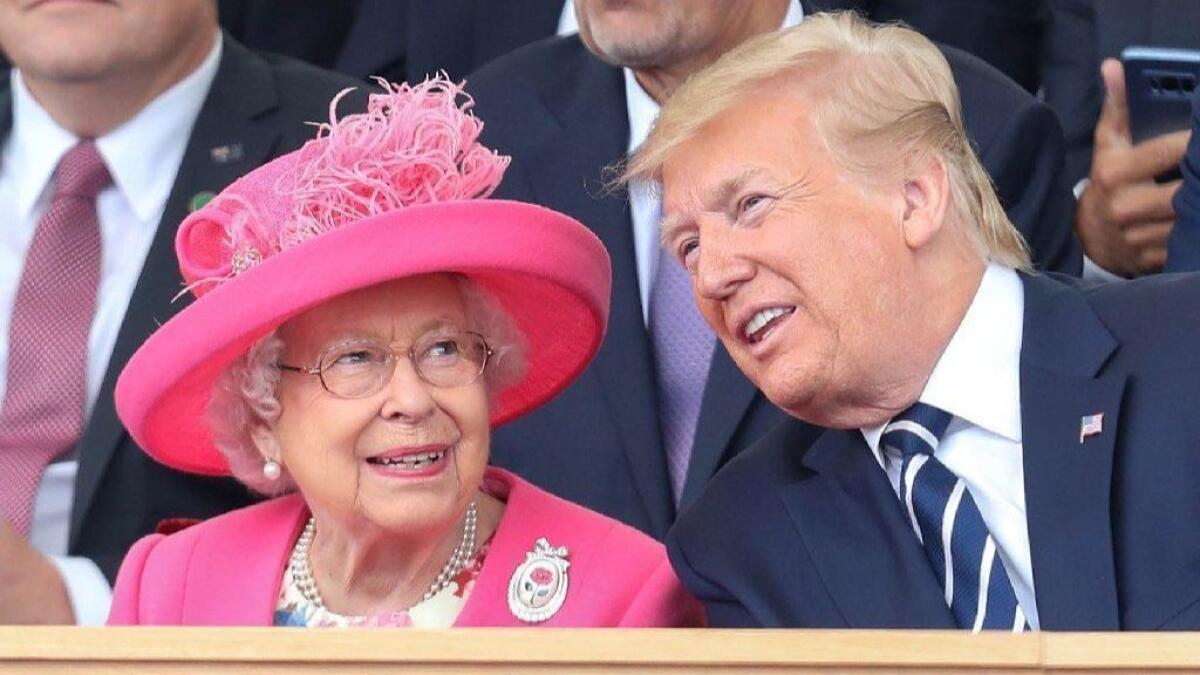 Queen Elizabeth II and President Trump attend D-day commemorations in Portsmouth, Britain, on Wednesday.