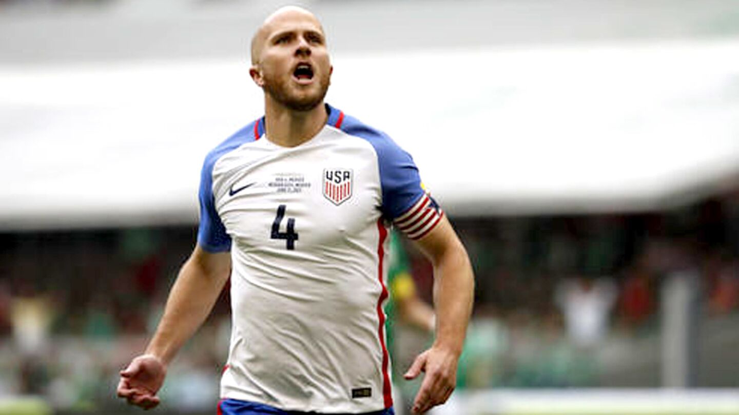 Michael Bradley after scoring a goal in Mexico City