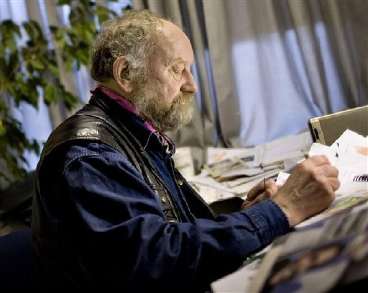 FILE - This is a February 2008 file photo of Danish cartoonist Kurt Westergaard. Westergaard the cartoonist who caricatured the Prophet Muhammad says he is quitting because he is getting old. Westergaard said "one has to stop at some point." He says he has been working since the age of 23, first as a teacher and then as an artist. He turns 75 on July 13. . (AP Photo, Miriam Dalsgaard/ POLFOTO, File)